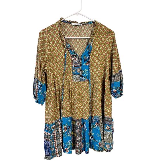 Ces Femme Tops - Ces Femme Blue and Green Floral Tunic Women's Size Large